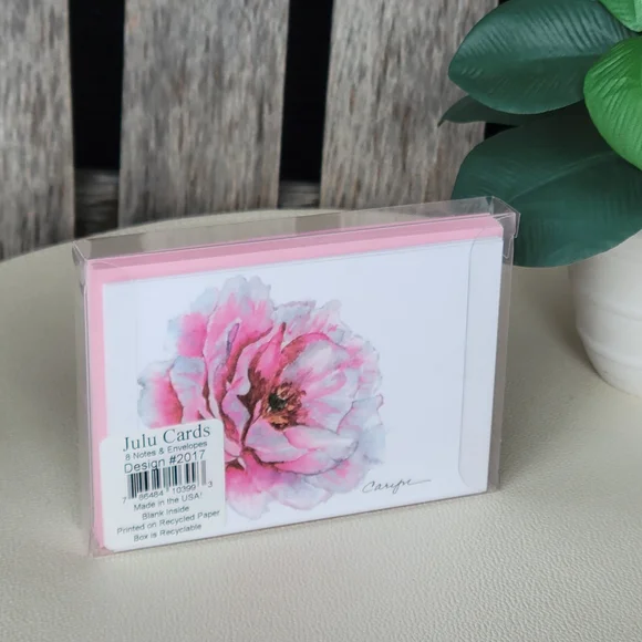 Watercolor Pink Peony Blank Greeting Cards - Picture 3 of 3